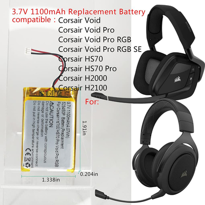 3.7V 1100mah Corsair Void Pro / Corsair Void batterijvervanging 523450P