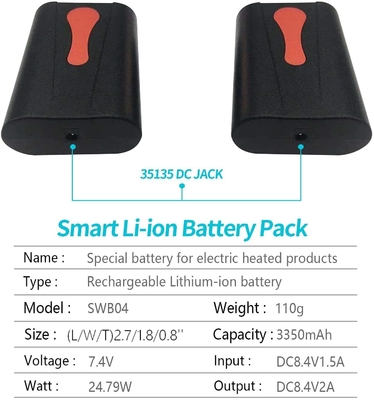 3,7 V lithiumbatterijverwarmer 7,7 kg 7,4 V verwarmde mantelbatterij