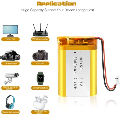 NCM Oplaadbare Li Ion Batterij 3.7v 2000mah / Lithium Ion Batterij Connector JST