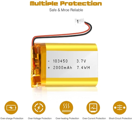 NCM Oplaadbare Li Ion Batterij 3.7v 2000mah / Lithium Ion Batterij Connector JST