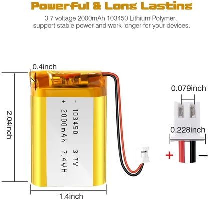 NCM Oplaadbare Li Ion Batterij 3.7v 2000mah / Lithium Ion Batterij Connector JST