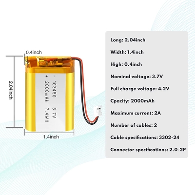 NCM Oplaadbare Li Ion Batterij 3.7v 2000mah / Lithium Ion Batterij Connector JST